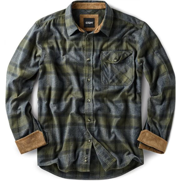 Mens Grey Cotton Flannel Shirt Long Sleeve Brushed Soft Casual Outdoor Plaid - Picture 1 of 9